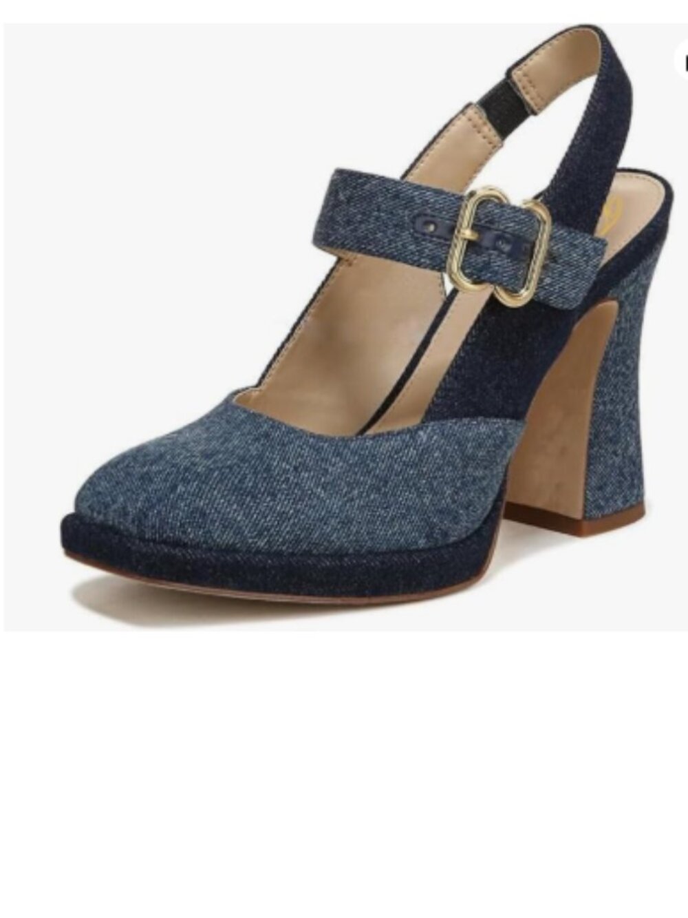 FYS Denim Blue Platform Square Toe Chunky High Heel Mary Janes Slingback Pumps